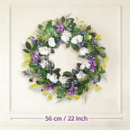 Idyllic 24 Inch Spring Summer Wreath for Front Door - Artificial Blueberry Bunch Wreath with White Purple Flowers Floral Decor for Window Mantel Wedding Indoor Outdoor Home Decoration - Image 2