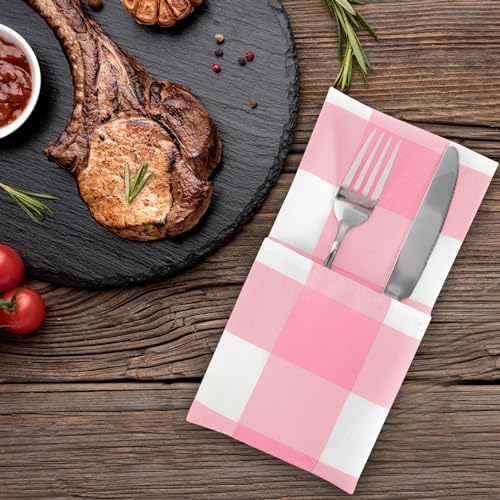 Buffalo Plaid Table Napkins Set of 50 Checkered Cloth Napkins 17x17 inch Washable Dinner Gingham Pattern Napkins Soft Napkins for Wedding Party Dining Banquet(Pink and White) - Image 6
