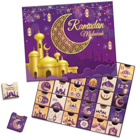 Ramadan Advent Calendar with Drawers, 30 Empty Boxes for 30 days, Eid Mubarak Coutdown Calendar Fillable Ramadan Gift, Islamic Art, Cardboard Number Storage Box, Ramadan Party Supplies - Purple by PARSUP