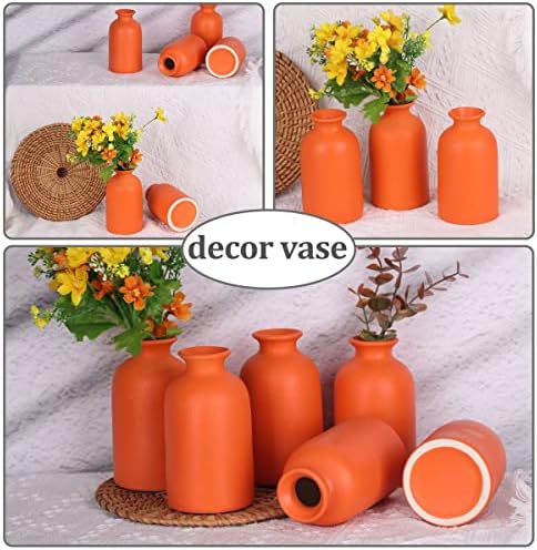 Orange Bud Vases Set of 6 - Mini Orange Ceramic Vases for Flowers, Modern Bud Vase for Table Decor, Boho Small Vase for Home Decor, Centerpieces in Bulk for Wedding, Home, Table, Party Decor - Image 5