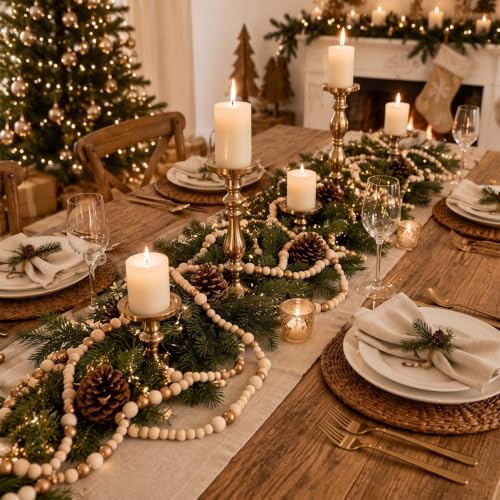 6 Pcs Christmas Tree Wood Bead Garland, 18 ft Each, Gold Wood Color - Image 5