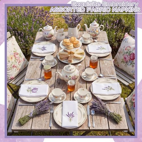 HunnmingRe 12 Pcs Spring Floral Cloth Napkins 100% Cotton, 17x17inch - Image 2