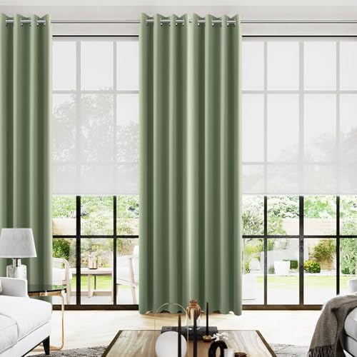 KOUFALL 96 Inch Curtains 2 Panels Set Drapes 96 Inches Long for Living Room,Sage Green Black Out Room Darkening Blackout Vertical Sliding Door Blinds for Patio Doors by KOUFALL