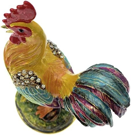 Enameled Country Rooster Trinket Box, Accented with Austrian Crystals, 3.5 Inches Tall - Image 5
