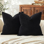 Mecatny Corduroy Decorative Throw Pillow Covers 24x24 Set of 2 Black by Mecatny