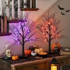 2 Pack Halloween Tree, Vanthylit Black Tree with Orange Purple Bi-Color Led Lights 6 Functions, USB & Battery Operated Lighted Willow Branch for Indoor Halloween Decorations (22 inch,24 LED) - Image 4