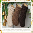 steo spce 3 Pack Farmhouse Christmas Stockings – Large 18” Rustic Boho Vintage Cable Knit Holiday Stockings in Brown and White Neutral Tones for Fireplace Mantel Hanging Family Décor - Image 6