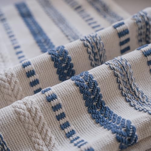 Cethom Blue and Beign Boho Throw Pillow Covers 22x22 Inch Set of 2, Stripe Textured Decorative Couch Pillow Cases for Bed, Sofa, Living Room, Bedroom, Farmhouse Home Accent Cushion Covers - Image 4
