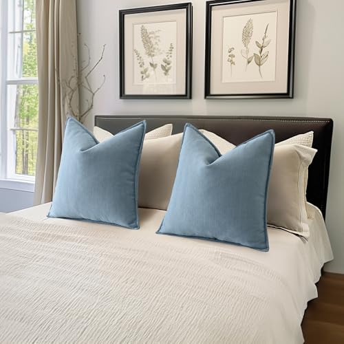 MIULEE Pack of 2 Light Blue Euro Shams Chenille Pillow Covers 22x22 Inch - Image 5