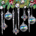 18 Pcs Iridescent Christmas Glass Ornaments Ball Icicle Drop Ornaments by Seematn