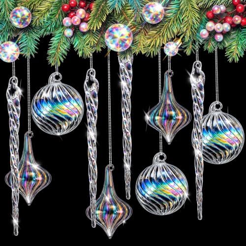 18 Pcs Iridescent Christmas Glass Ornaments Ball Icicle Drop Ornaments by Seematn