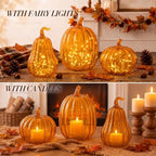 Yungyan Set of 3 Glass Pumpkin Fall Decor Table Centerpiece, Orange - Image 6