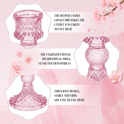 Mumufy 24 Pcs Pink Crystal Taper Candle Holders with Flameless Candles - Image 4