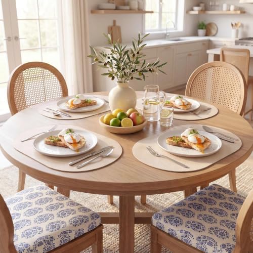 MOSAYT Vinyl Faux Leather Oval Placemats, Set of 8, Beige - Image 2