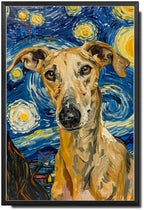 Metal Sign Vintage Tin Sign Greyhound Starry Night Hound Swift Greyhound in Night for Home Race Track and Seasonal Celebrations Rustproof Aluminum 6×8 Inches with Metal Frame by YmyooForTinSign