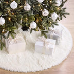White Faux Fur Christmas Tree Skirt 60 Inch Plush Tree Skirt by Skylety