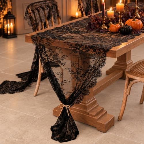 6 PCS Black Lace Table Runner 30x120 Inch Vintage Halloween Party Decor by Unknown