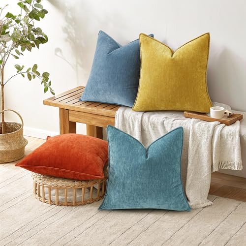 decorUhome Chenille Teal Velvet Throw Pillow Covers 24x24 Set of 2 - Image 4