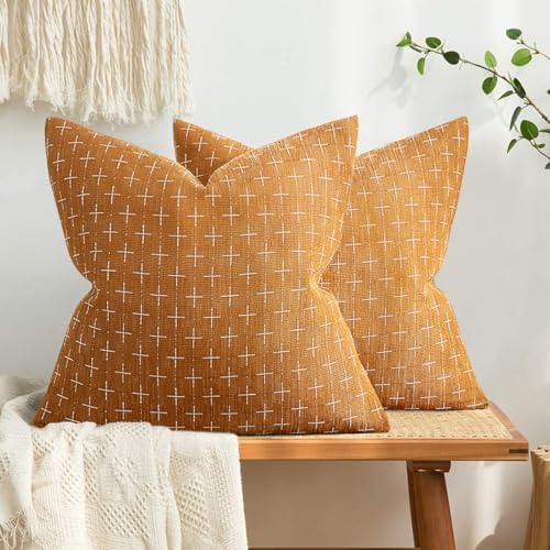 MIULEE Pack of 2 Decorative Burlap Linen Spring Throw Pillow Covers Farmhouse Pillowcases Modern Rustic Woven Textured Cushion Cover for Sofa Couch Bed 18x18 Inch Hazel by MIULEE