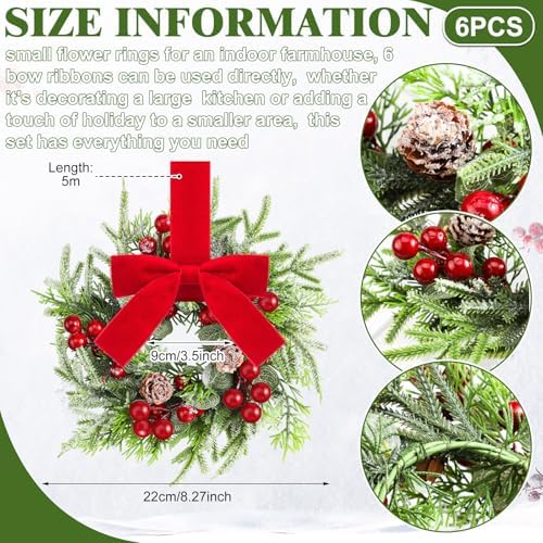 Dingion 12 Pcs Mini Christmas Kitchen Cabinet Wreath, Pine Berries Snowy - Image 3