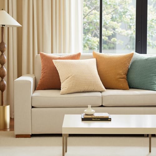 MIULEE Farmhouse Decorative Pillow Covers 18x18 Inch Set of 4 Orange/Teal - Image 6