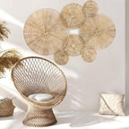 Set of 7 Boho Wall Decor - 18-Inch Handcrafted Woven Jute Hanging Basket Decor - Unique Large Round Flat Wall baskets Art for Living Room, Bedroom, Rustic, Farmhouse Decor - Brown Classic Design" - Image 5