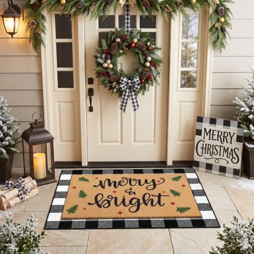 Tinideya 2 Pcs Christmas Door Mat Outdoor Layered Merry Bright Welcome Mat - Image 3