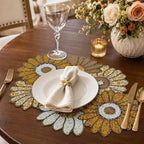 Myrish Handmade Beaded Decorative Placemats, Glass Bead Table Mats for Dining Table, Wedding, Holiday, Festival and Home Decor (Gold Orange Floral) - Image 2
