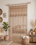 BECHAEO Boho Macrame Beaded Curtain with Tassels, Brown 1 Panel 39" x 79" by BECHAEO