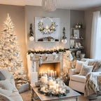 prelit Christmas Hoop Wreath with Lighted House,Farmhouse Winter Wreath with Lights,16inch Silver White Christmas Wreath for Front Door, Winter Xmas Holiday Porch Decor,Modern Mantel Decoration Gift - Image 5