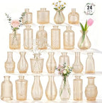 24 Pack Bud Vase in Bulk - BEAHOT Gold Flower Vases for Wedding Decorations, Glass Vase for Table Decorations, Small Vase for Home, Mother's Day, Centerpieces, Party, Office (Gold) by BEAHOT