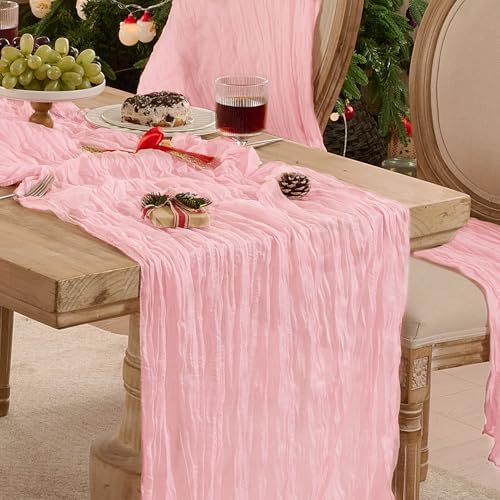6 Pack Light Pink Cheesecloth Table Runner Boho Gauze Home Decor by Playieer
