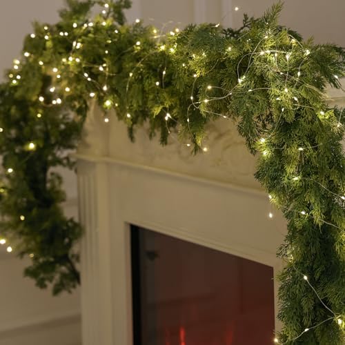 MISSPIN Christmas Garland with Lights, Real Touch Winter Pine Garland, Green Artificial Greenery Garland for Table, Mantle, Wall, Indoor, Outdoor Christmas Decorations - Image 5