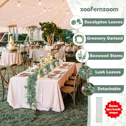 Eucalyptus Garland for Table, 6' Faux Eucalyptus Garland w/Flowers & Seeds - Image 3