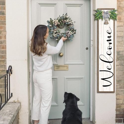 Welcome Sign for Front Porch Standing 45"X9" Large Outdoor Decor Rustic Vertical Leaner Wood Frame Porch Tall Welcome Signs for Farmhouse Outside Front Door Decorations (Wood White) - Image 4