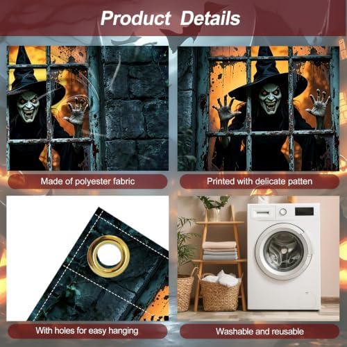7 * 16FT Halloween Witch Garage Door Cover Decorations Halloween Scary Witch Garage Door Banner for Outdoor Indoor Halloween Decorations Party Photography Backdrop - Image 3