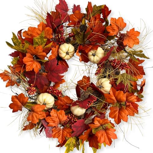 Jobflower 24 inch Fall Wreaths for Front Door with Pumbkin and Maple by Unknown