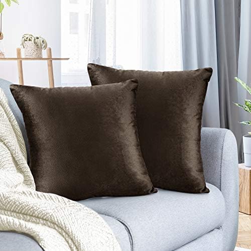Nestl Throw Pillow Covers, Cozy Velvet Decorative Autumn Pillow Covers 22 x 22 Inches, Soft Solid Couch Pillow Covers for Sofa, Bed and Car, Set of 2 - Chocolate Brown by Nestl