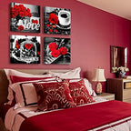 DJSYLIFE Black and White Canvas Wall Art Red Bathroom Accessories 12" x 12" - Image 5