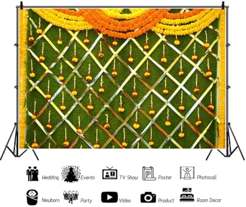 15x10ft India Pooja Backdrop Marigold Garland Diwali Indian Traditional Festival Photography Background for Wedding Mehndi Party Banner Decorations Photo Studio Props - Image 2