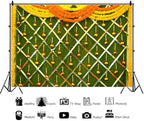 10x6.5ft India Pooja Backdrop Marigold Garland Diwali Indian Traditional Festival Photography Background for Wedding Mehndi Party Banner Decorations Photo Studio Props - Image 2