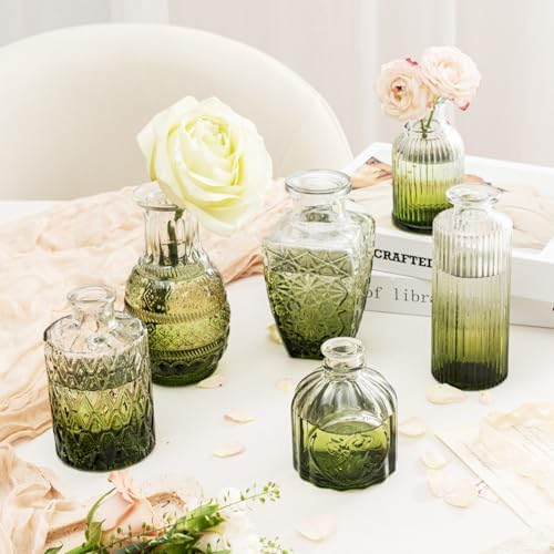 Clear Gradient Green Glass Bud Vase Set of 22 Pcs,Small Bud Vases in Bulk,Glass Crystal Flower Vases Table Centerpieces for Party Event Wedding Decor Baby Shower Decorations (Gradient Green, 22 Pcs) - Image 6