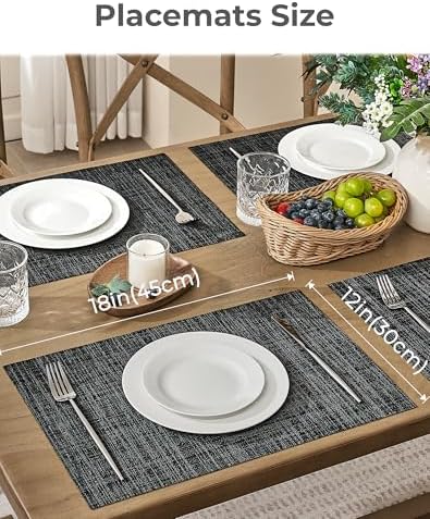 Leetaltree Black and Grey Woven Placemats Set of 24 - Heat Resistant Non-Slip Place mats for Dining Table, Washable Durable PVC Vinyl Woven Table Mats(Black & Grey, 24) - Image 4