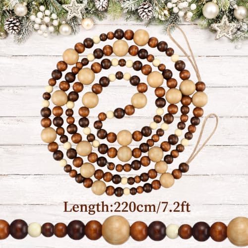 Bucherry 4 Pcs Christmas Wood Bead Garland 28.8 Feet, Coffee,Brown - Image 2