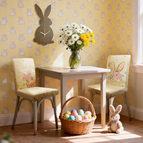 Easter Chair Covers Set of 6 Floral Bunny Chair Back Covers Easter Dining Chair Covers for Party Kitchen Decorations - Image 2
