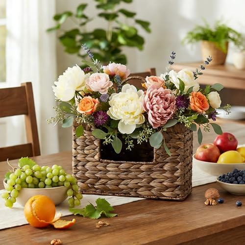 PINXIURY Magazine Holder Wall Basket Water Hyacinth Woven Mail Organizer, Wicker Wall Hanging Baskets for Magazines, Letters & Storage Decorative Mail Holder, Magazine Rack, Hanging Basket, Coffee - Image 6