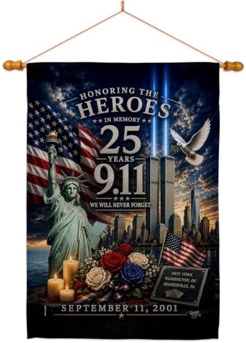 25th 9/11 Honoring the Heroes in Memory Flag Wood Dowel Kit Wall Decor Home Tapestry Poster Patriot Day Decor Memorial Gifts Memorabilia Home Decorations September 11 Garden Remembrance Tribute by Unknown