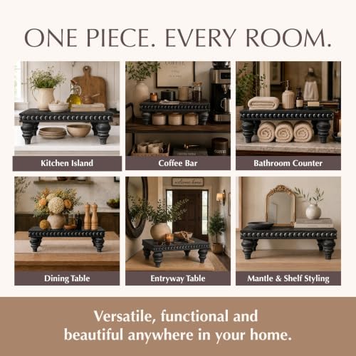 Felt Creative Home Goods Decorative Wood Risers for Decor | Tiered Tray Stand | Farmhouse Beaded Riser Stand for Decor | Wooden Pedestal Stand Large 12x16 Beaded Tray for Kitchen Coffee Bar (Black) - Image 2