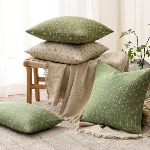 MIULEE Pack of 2 Decorative Burlap Linen Spring Throw Pillow Covers Farmhouse Pillowcases Modern Rustic Woven Textured Cushion Cover for Sofa Couch Bed 24x24 Inch Sage Green - Image 5