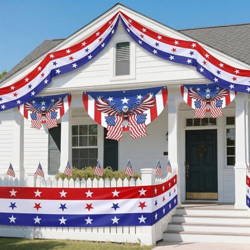 2 Pack Patriotic Bunting Banner, 4th of July Outdoor Porch Decorations 2.5 x 20 ft Red White and Blue American Flag for Memorial Day, Veterans Day, Home Yard (Independence Day-2) - Image 6
